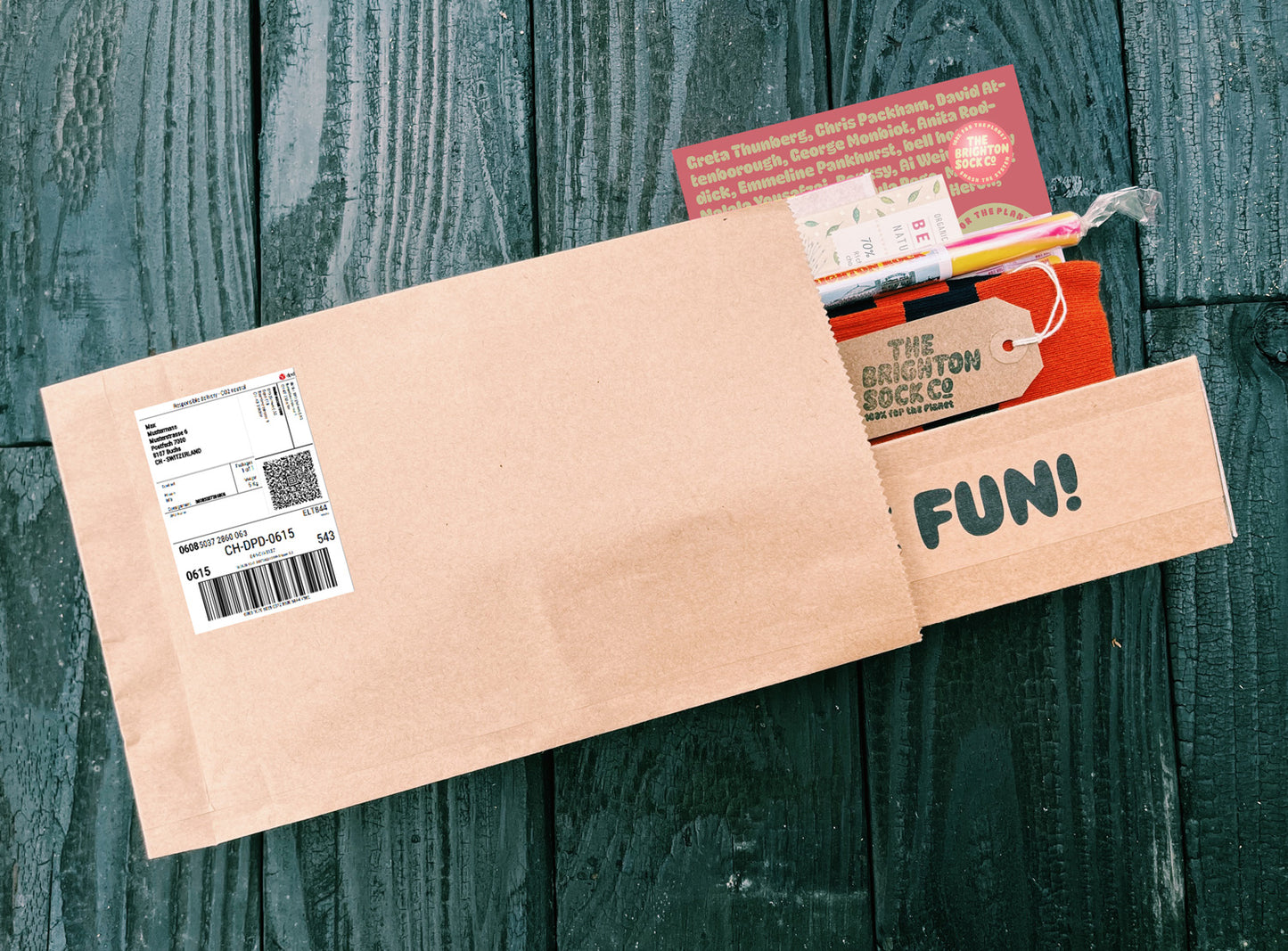 The Lanes Gift Box - yellow stripy socks, Brighton rock and free merch!